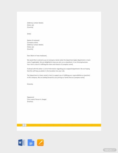 welcome letter to new employee template