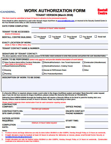 work autorization form sample
