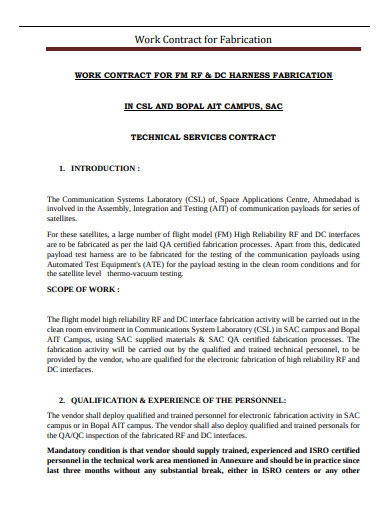 work contract for fabrication example