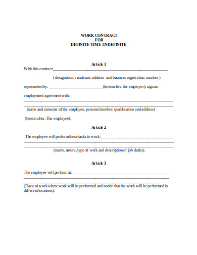 work contract for indefint template