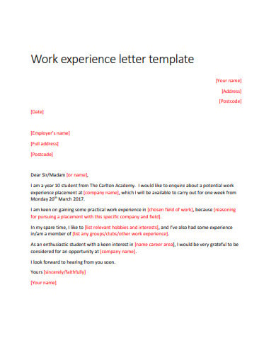 work-experience-letter-template