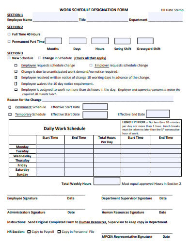 work schedule designation form