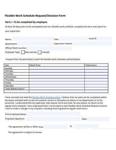 work schedule request form template