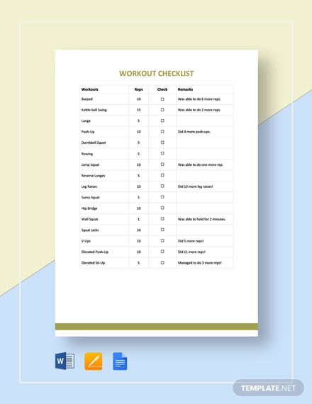 workout checklist template