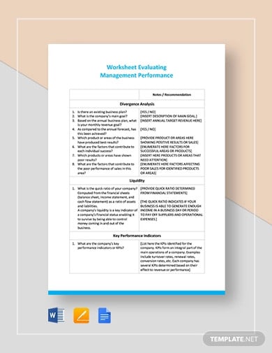 worksheet on evaluating management performance template2