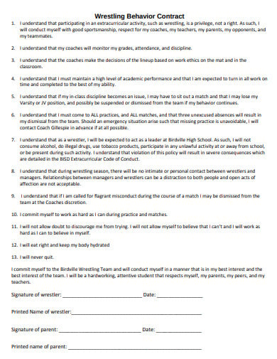 wrestling behaviour contract template