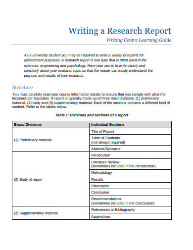 research report template grade 5