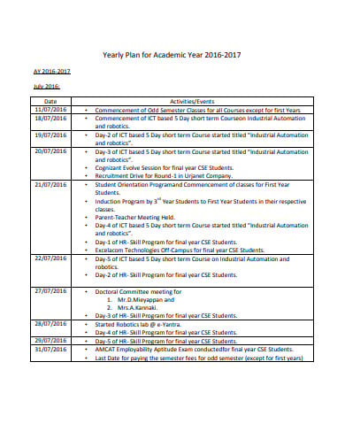 yearly plan for academic template