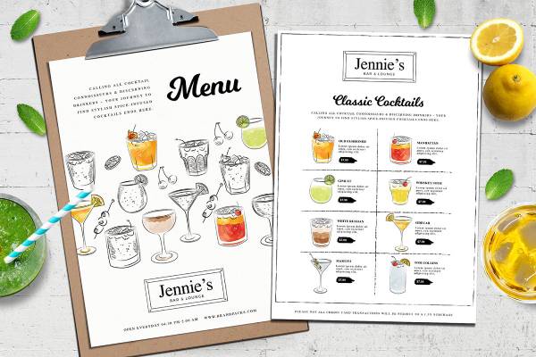 a4 cocktail menu template 