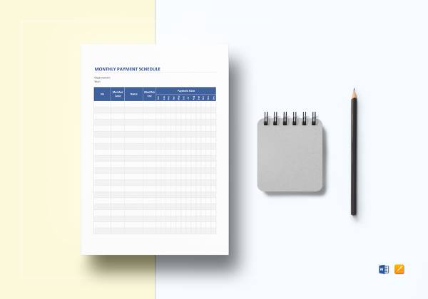monthly payment schedule template mockup 1