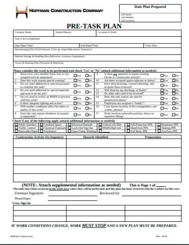 Pre Task Plan Template