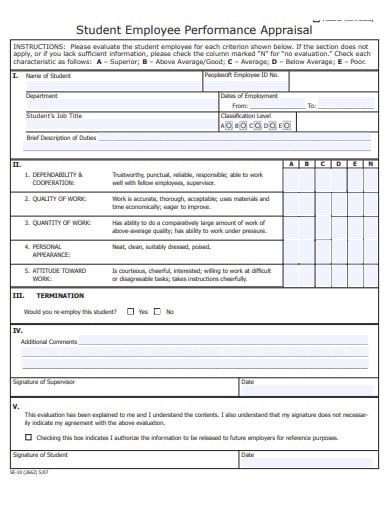 student employee performance appraisal form