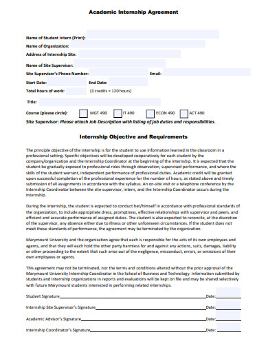 academic internship site agreement template