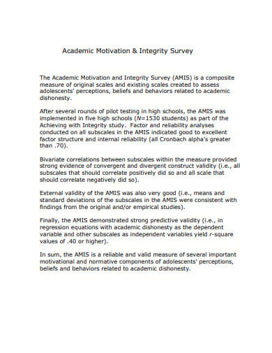 academic motivation and integrity survey template