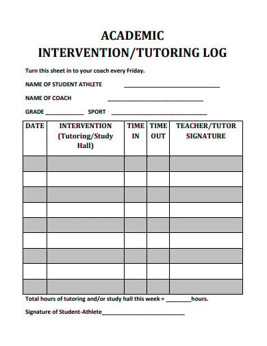 academic tutoring log sheet template