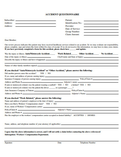 21 Accident Questionnaire Templates In Pdf Doc 0104