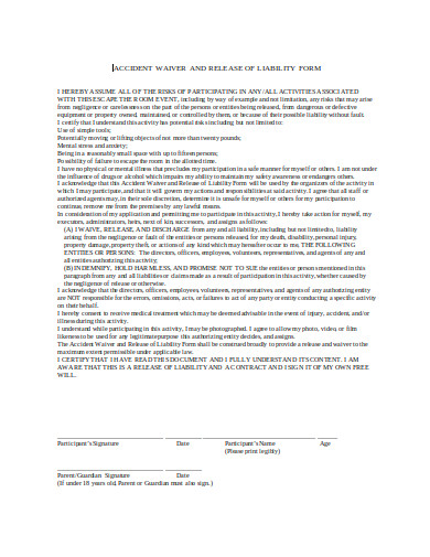 accident release of liability and waiver form in doc