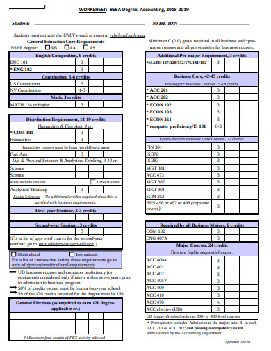 accounting degree worksheet