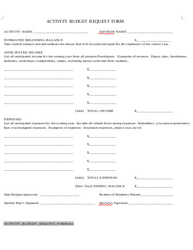 activity budget request form