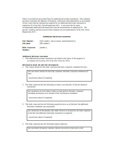 additional disclosure statement template
