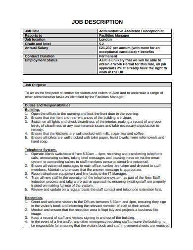 10 Office Administrator Job Description Templates In Pdf Doc