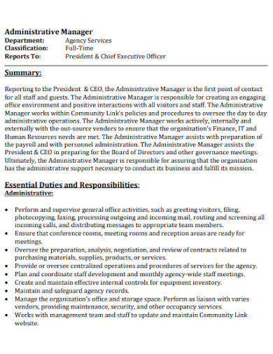 administrative manager job description