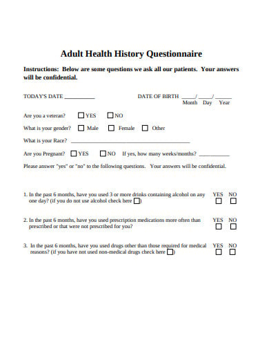 adult health history questionnaire example