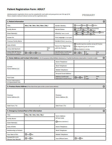 adult patient registration form template