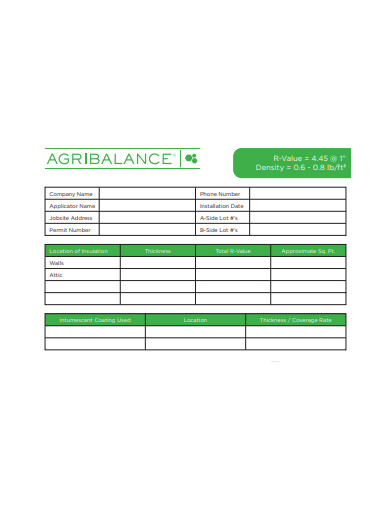 agribalance installed insulation statement template