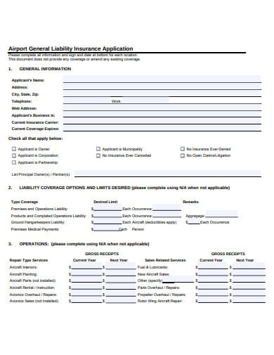 airport general liability insurance application