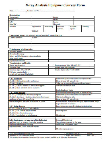 analysis equipment survey form