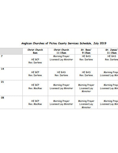 anglican churches services schedule template