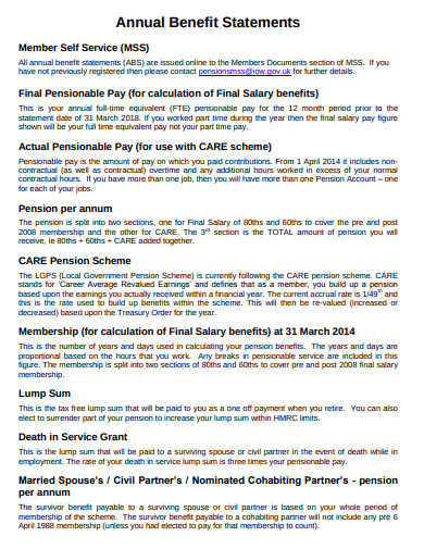 annual benefit statement template