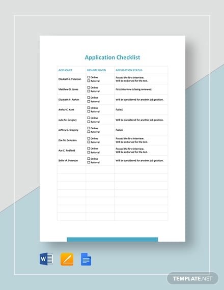 application checklist template