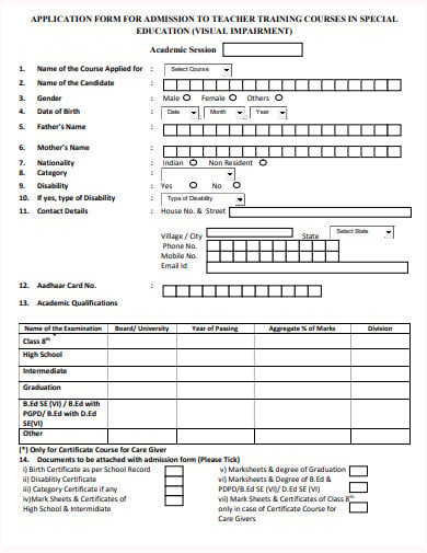 application form for teacher training course template