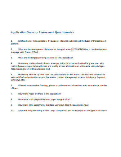 application security assessment questionnaire template
