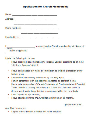 Free 6 Church Membership Application Form Templates In Pdf Ms Word 0216
