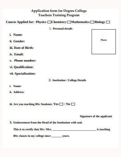application form for degree college teachers training template
