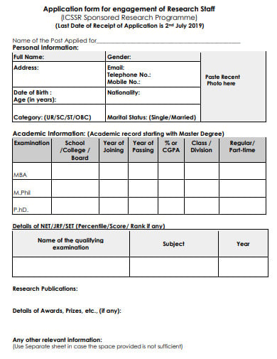 application form for research staff