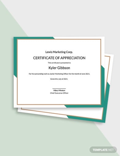 appreciation certificate to employee template