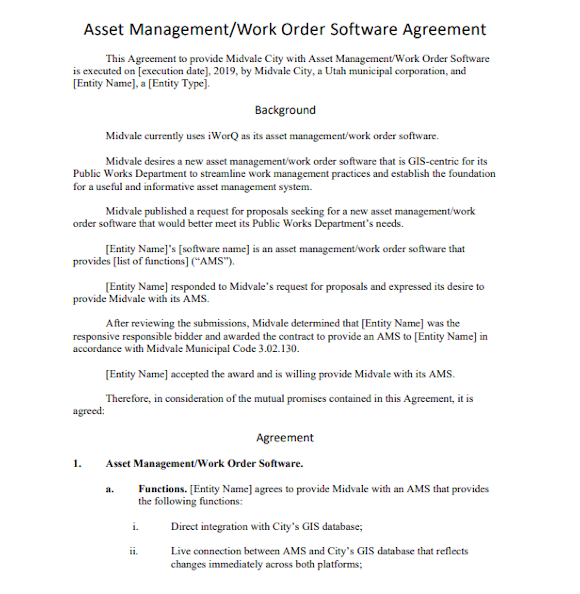 asset management work order software agreement