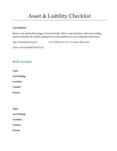 asset and liability checklist template