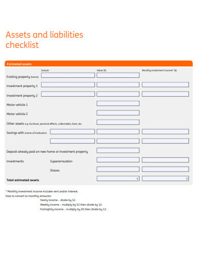 asset and liability checklist