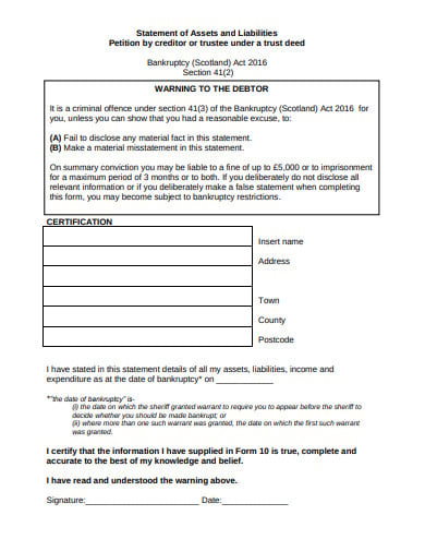 assets and liabilities statement form