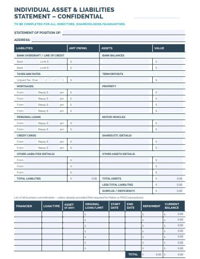 14 Assets And Liabilities Statement Templates In Doc Pdf
