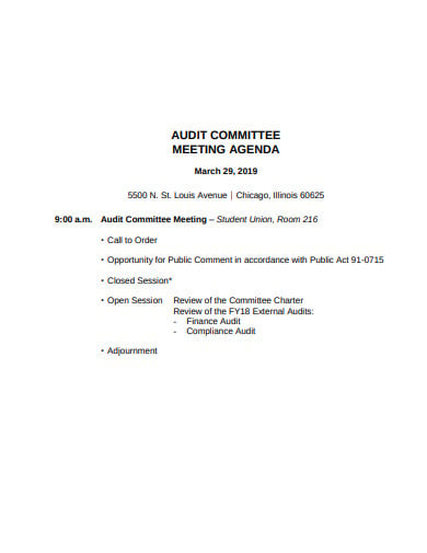 audit committee meeting agenda template