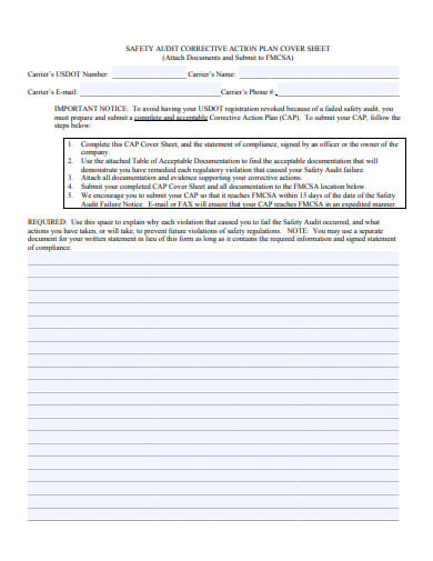audit corrective action plan cover sheet