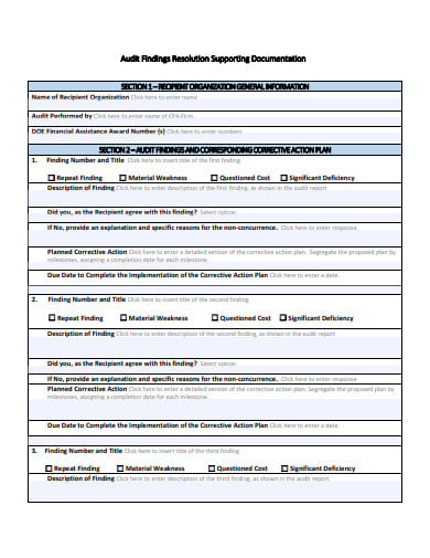 audit correspondence corrective action plan template