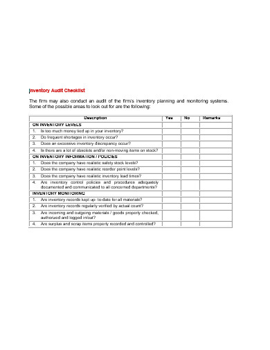 audit inventory checklist template