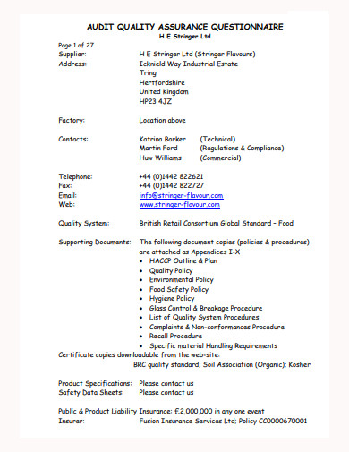 10+ Quality Assurance Questionnaire Templates in PDF | Microsoft Word